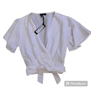 Cotton On Carmel Wrap Top White With Back Elastic Waist Tie Back Size XS